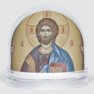 Jesus Christ Holding the Gospels Orthodox Icon     Snowglobe