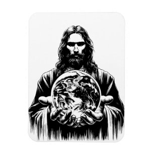 Jesus Christ Holding The world Art illustration Magnet