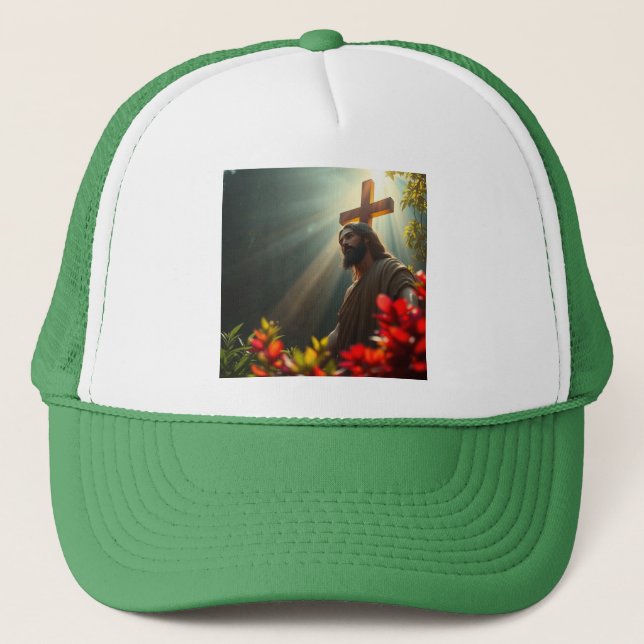 Jesus Christ in the Garden Trucker Hat (Front)
