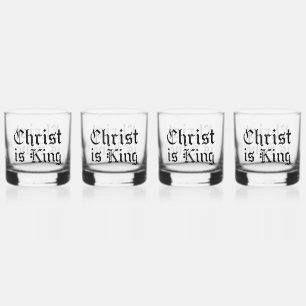 Jesus Christ Is King Gothic Blackletter Grunge Art Whiskey Glass