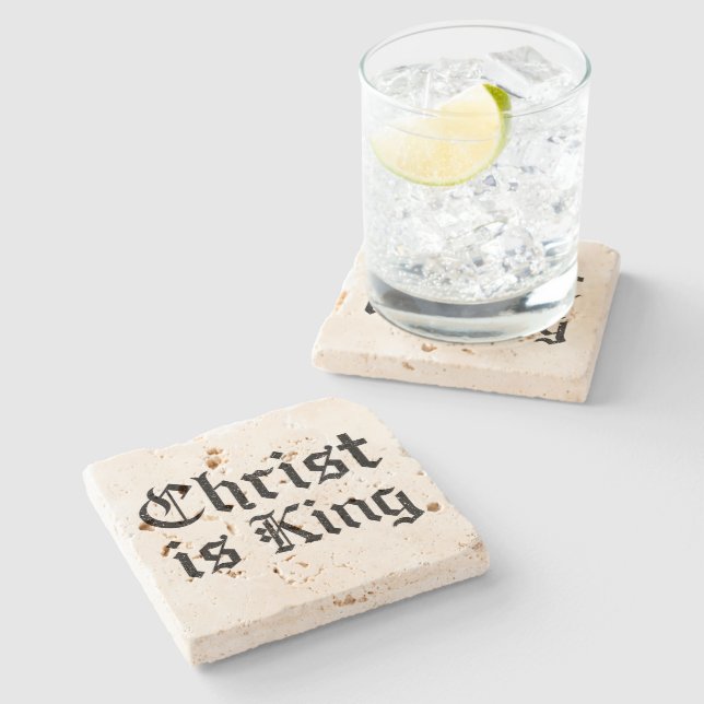 Jesus Christ is King - gothic grunge eroded style Stone Coaster (Side)