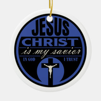 Jesus Christ is My Saviour(Blue) Ceramic Tree Decoration