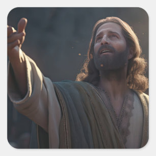 Jesus Christ Looking Up Reaching Out Religious Square Sticker