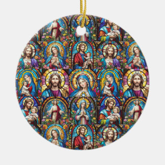Jesus Christ Mary & Joseph Christian Stained Glass Ceramic Tree Decoration