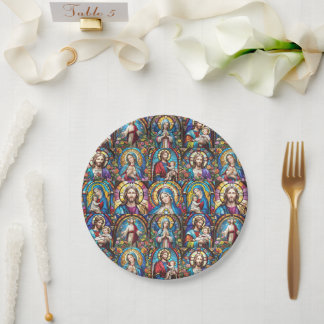 Jesus Christ Mary & Joseph Christian Stained Glass Paper Plate