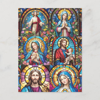 Jesus Christ Mary & Joseph Christian Stained Glass Postcard