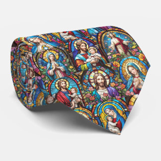 Jesus Christ Mary & Joseph Christian Stained Glass Tie