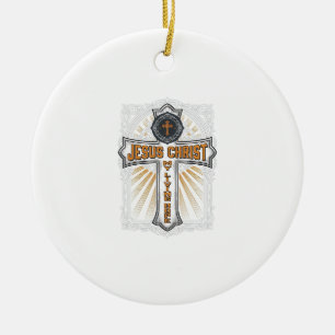 Jesus Christ My Living Hope Vintage Cross Ceramic Tree Decoration
