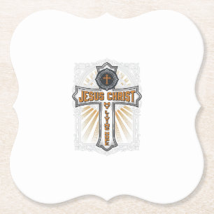Jesus Christ My Living Hope Vintage Cross Paper Coaster