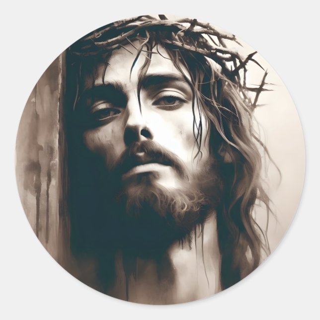 Jesus Christ On The Cross Easter Classic Round Sticker (Front)
