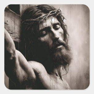Jesus Christ On The Cross Religious Square Sticker