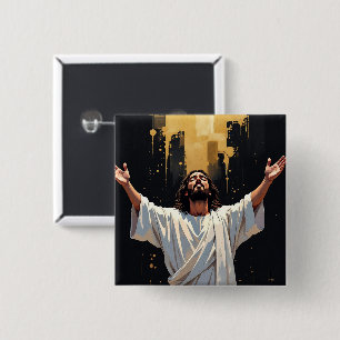 Jesus Christ Our Saviour   Black and Gold 15 Cm Square Badge