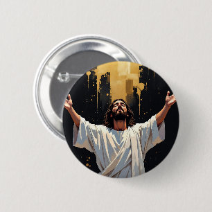 Jesus Christ Our Saviour Black and Gold 6 Cm Round Badge