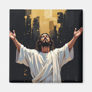Jesus Christ Our Saviour Black and Gold Magnet