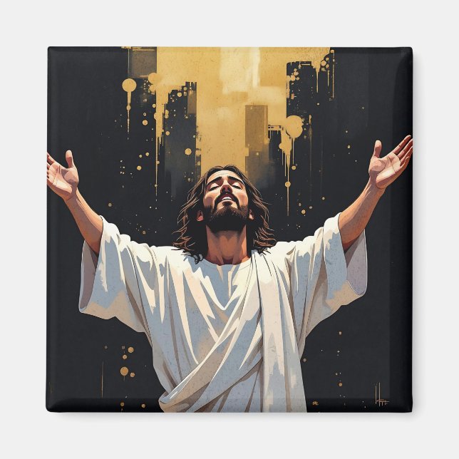 Jesus Christ Our Saviour | Black and Gold Magnet (Front)
