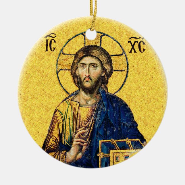 Jesus Christ Pantocrator Ceramic Tree Decoration (Front)