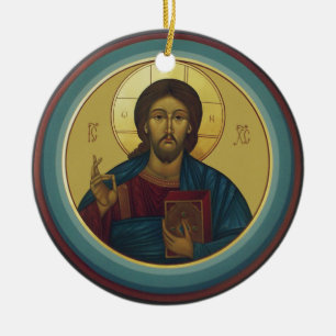 Jesus Christ Pantocrator  Ceramic Tree Decoration