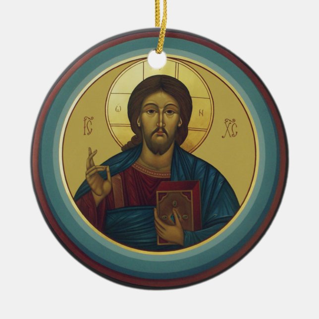 Jesus Christ Pantocrator  Ceramic Tree Decoration (Front)