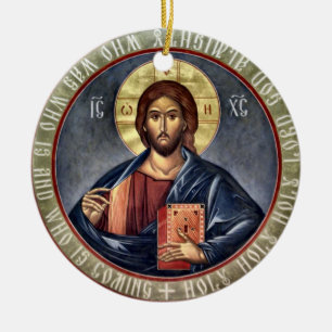 Jesus Christ, Pantocrator, Lord of All Icon        Ceramic Tree Decoration