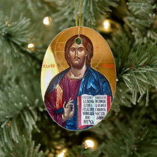 Jesus Christ Pantocrator Painting Ceramic Tree Decoration