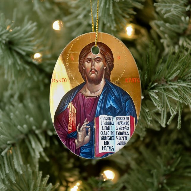 Jesus Christ Pantocrator Painting Ceramic Tree Decoration (Tree)