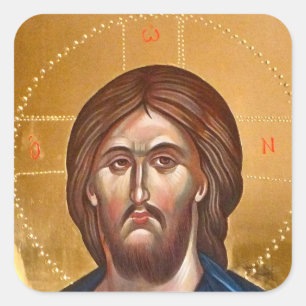 Jesus Christ Pantocrator Painting Square Sticker
