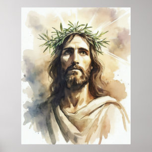 Jesus Christ Portrait with an Olive Branch Crown Poster