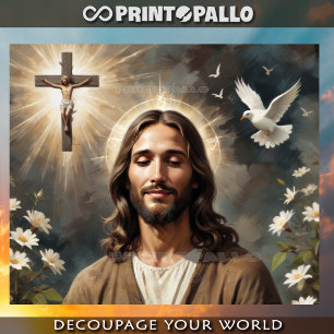 Jesus Christ pray for mother Earth with Holy Doves Tissue Paper