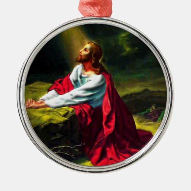 Jesus Christ Praying in the Garden of Gethsemane Metal Tree Decoration (Front)