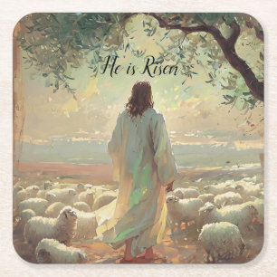 Jesus Christ Religious Easter Catholic Square Paper Coaster