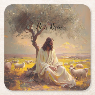 Jesus Christ Religious Easter Catholic  Square Paper Coaster