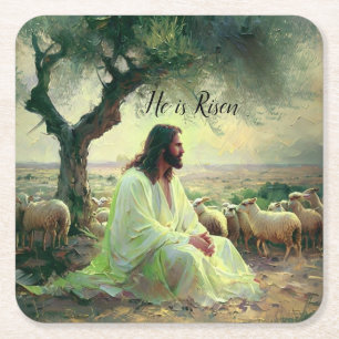 Jesus Christ Religious Easter Catholic  Square Paper Coaster