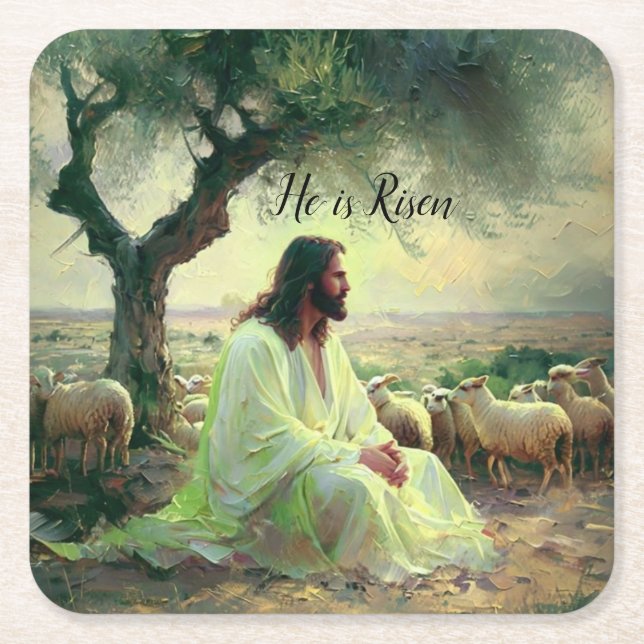 Jesus Christ Religious Easter Catholic  Square Paper Coaster (Front)