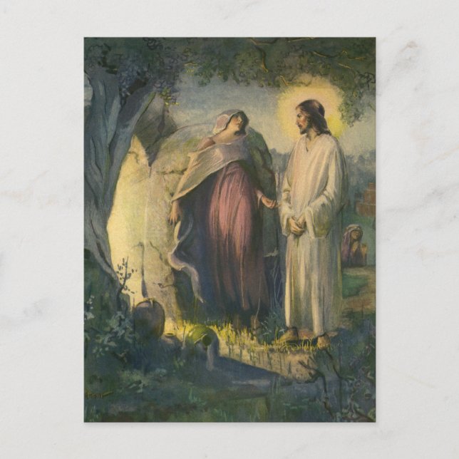 Jesus Christ Risen by the Tomb by ML Greer Postcard (Front)