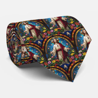 Jesus Christ Sacred Heart Stained Glass style Tie