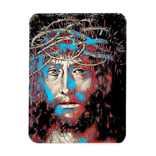 Jesus Christ sad face Thorn Crown Abstract art Magnet