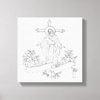 jesus Christ scroll and flowers art colouring page