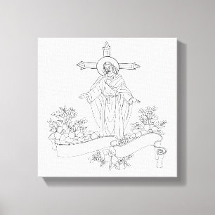 jesus Christ scroll and flowers art colouring page Canvas Print