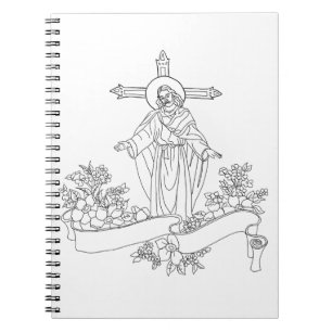 jesus Christ scroll and flowers art colouring page Notebook