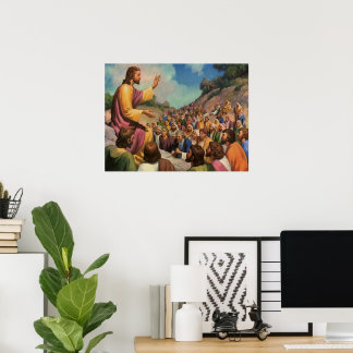 Jesus Christ Sermon on the Mount, Vintage Religion Poster