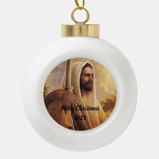 Jesus Christ son of God have mercy Snowflake Pewte Ceramic Ball Christmas Ornament (Front)