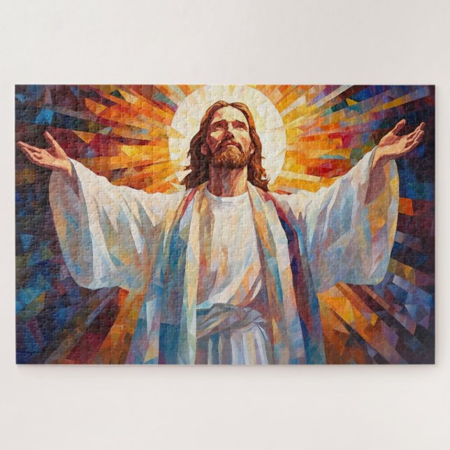 Jesus Christ Stained Glass Art Puzzle (Horizontal)