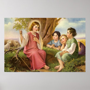 Jesus Christ Teaching Children, Vintage Religion Poster