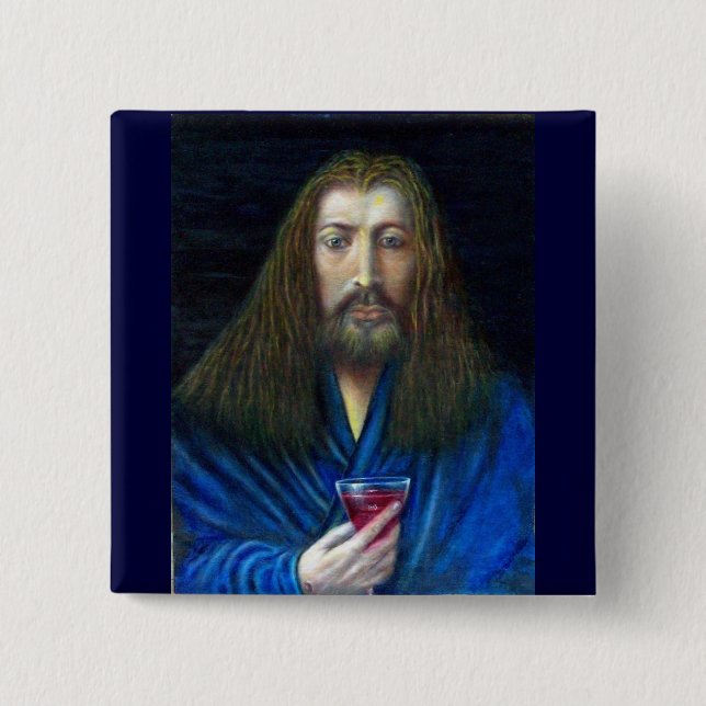 JESUS CHRIST, THE CHALICE IN EMMAUS 15 CM SQUARE BADGE (Front)