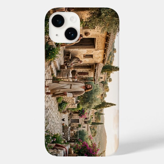 Jesus Christ Walking in Ancient Village phone Case (Back)