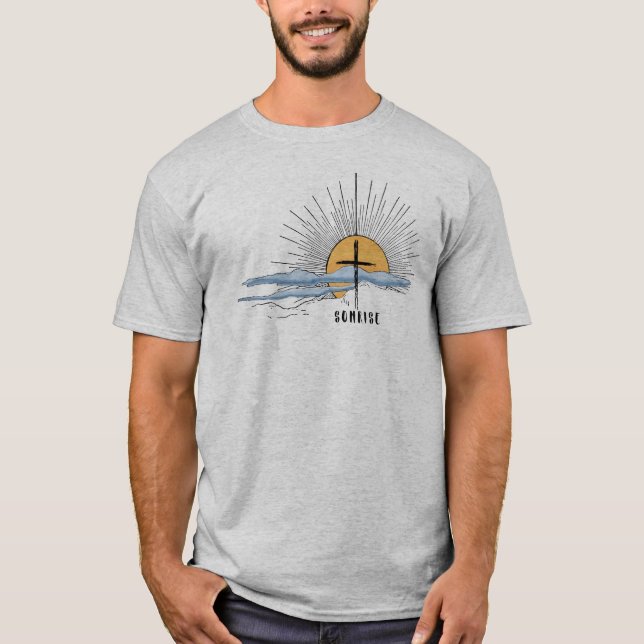  Jesus Christ Watercolor Sunrise Cross Christian  T-Shirt (Front)