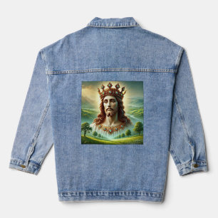 Jesus Christ wearing Kings Crown Landscape Art Denim Jacket
