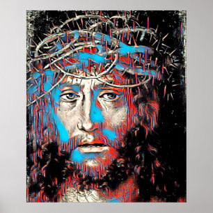 Jesus Christ Wearing Thorn Crown Abstract Painting Poster