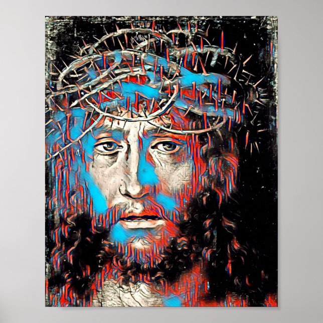 Jesus Christ Wearing Thorn Crown Abstract Painting Poster (Front)