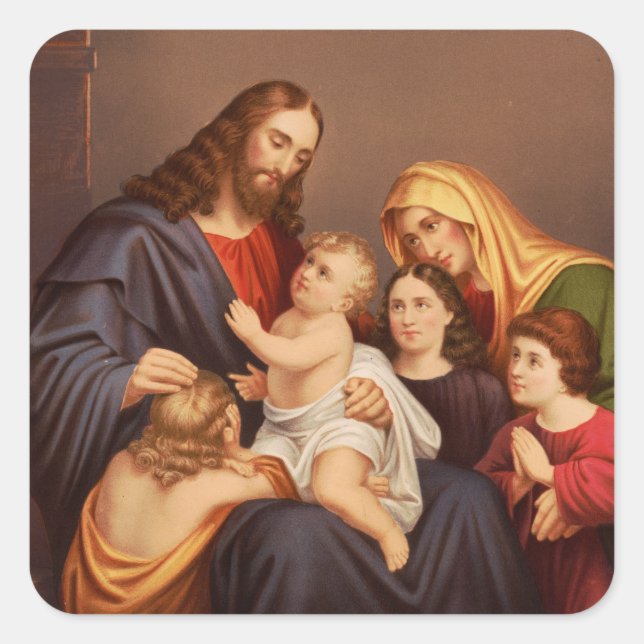 Jesus Christ with Children Premium Fine Art Square Sticker (Front)